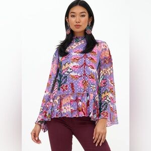 Oliphant size L peplum blouse vicose lurex long  flowy baloon sleeves ruffles